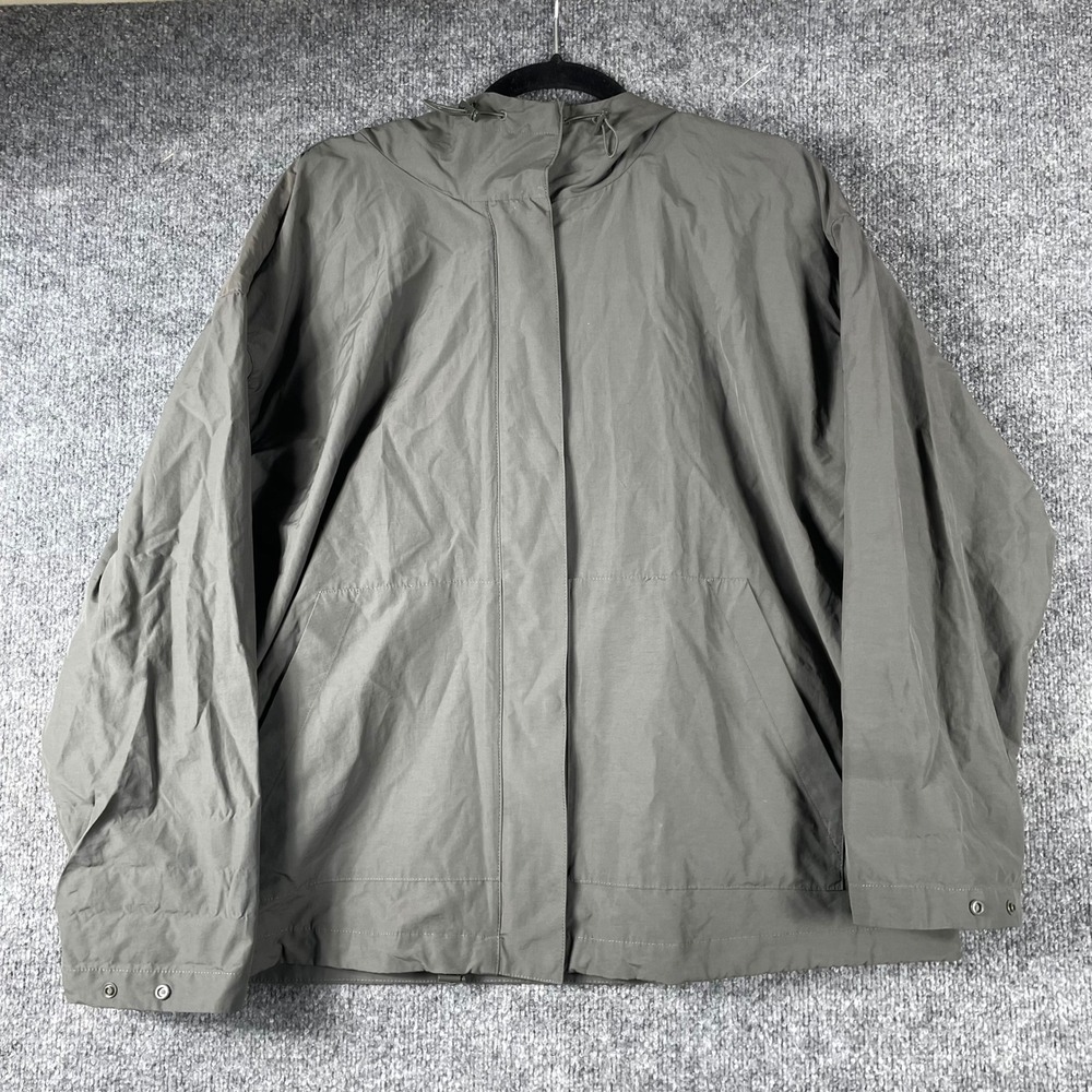 Eileen Fisher Jacket Womens Medium Green Organic Cotton Nylon Hooded Windbreaker